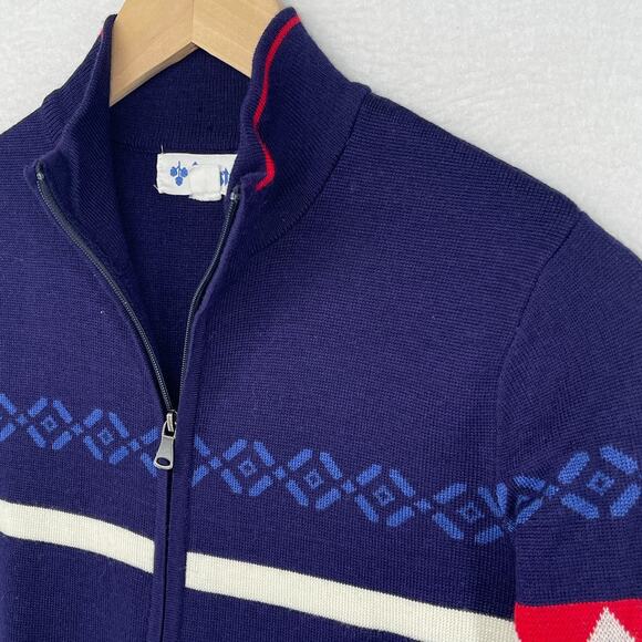 MEISTER Sweater Women S Fair Isle Southwestern Full Zip Cardigan Wool Blend Blue - Picture 9 of 14